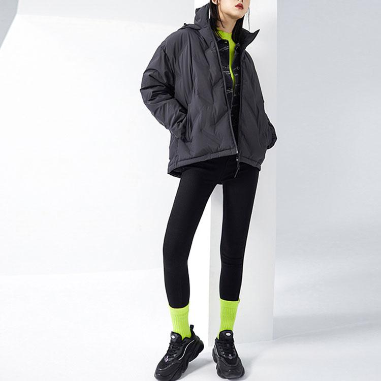 Anta Solid Color Warm Loose Hooded Down Jacket Women Jacket Black 962148946-3