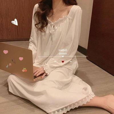 Camisón casual de moda para mujer con volantes y manga larga para estar en casa