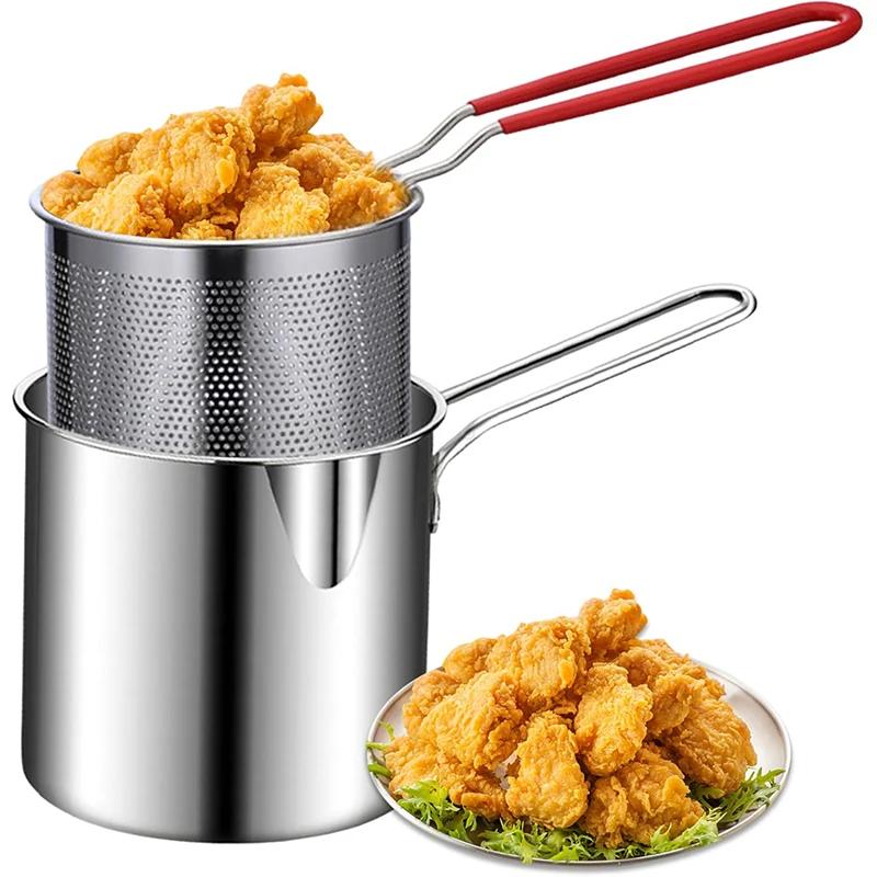 Stainless Steel Mini Fryer Pot Deep Pan Olecranon Type Diversion Port Pot Frying Pans Multifunctional Kitchen Fries Cooking Tool