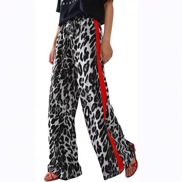 Leopard Print Patchwork Wide-Leg Women's Trousers
