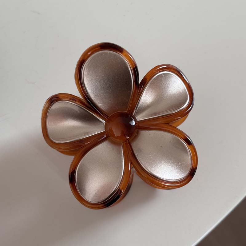 Vintage Brown Color Flower Grab Clips For Women Elegant Acrylic Shark Clip Hair Claws Barrettes Lady Party Hair Pins Accessories