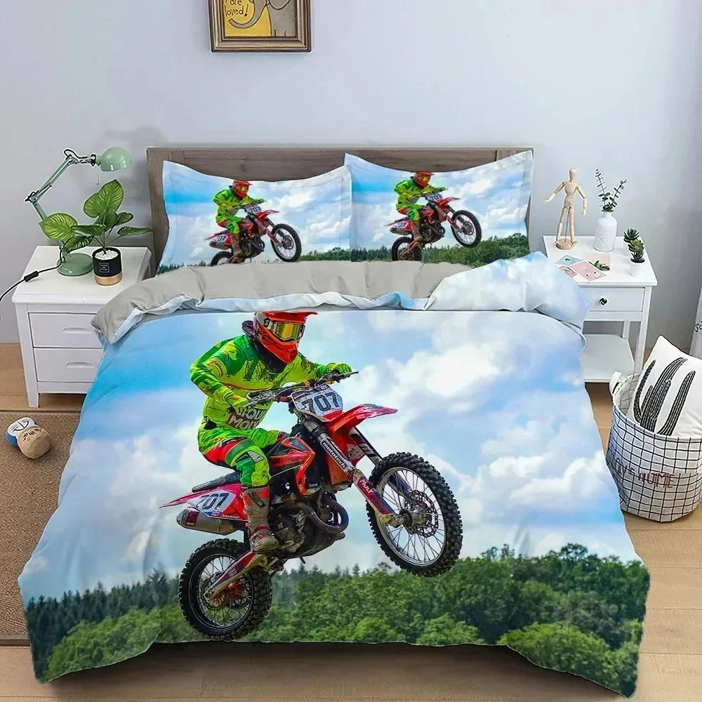 Top Motocross Off-road Race Motorcycle Dirt Bike Rider Bedding Set Twin Queen Size Duvet Cover Pillowcase Bed Kids Adult