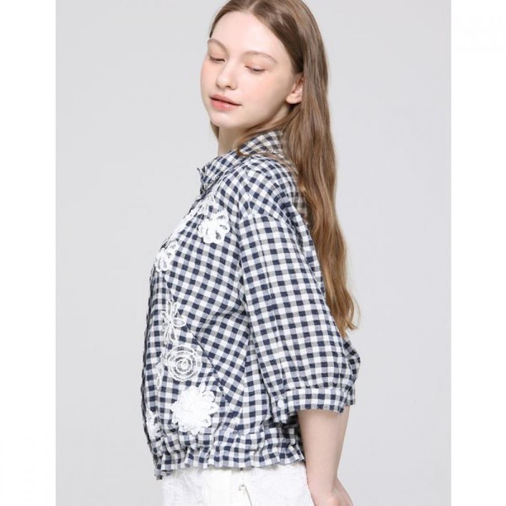 SON JUNG WAN Women S Check Flower Embroidery blouSe Zbl6262150