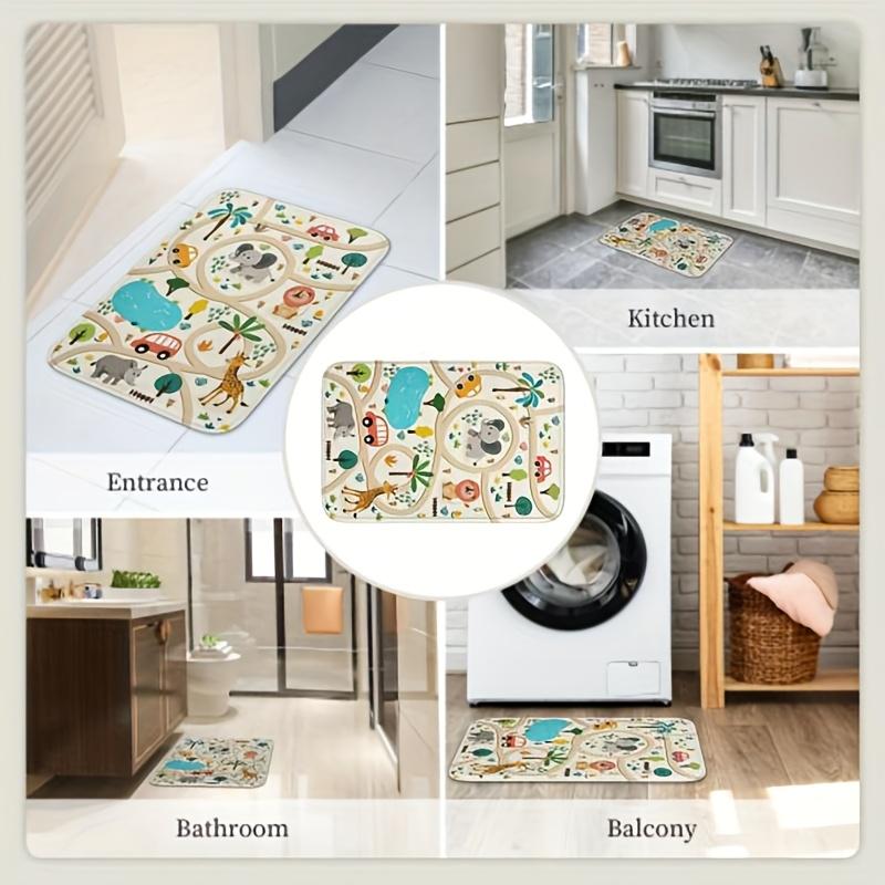 Waschbare weiche Lernspiel-Bodenmatte für den Innenbereich, kleiner Teppich für den Wohnbereich, pflegeleichte bunte Tiermuster, Heimdekorationsmatte