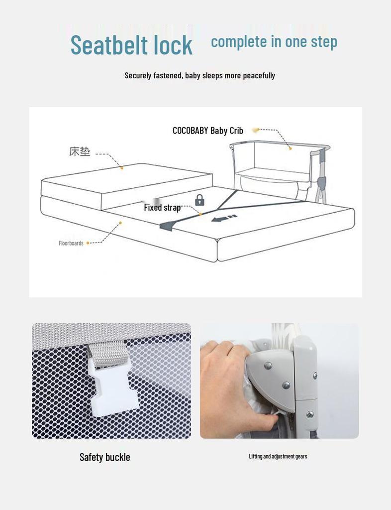 Adjustable Folding Baby Crib - Multi-functional Bedside Sleeper & Newborn Play Area