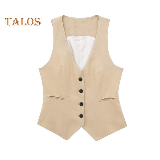Women's Vest Top V Neck Single Breasted Sleeveless Coat Casual Waistcoat with Pockets Ladies Dressy Vest Jacket