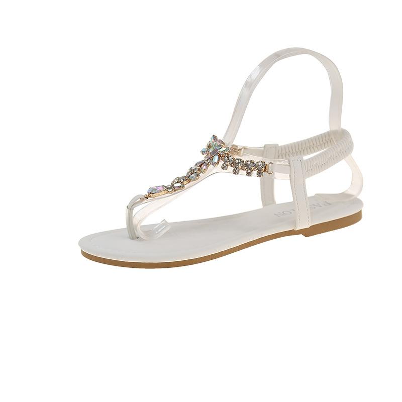 

Large size herringbone sandals women s 2025 summer new bohemian style toe rhinestone vacation beach flat sandals 36 білий