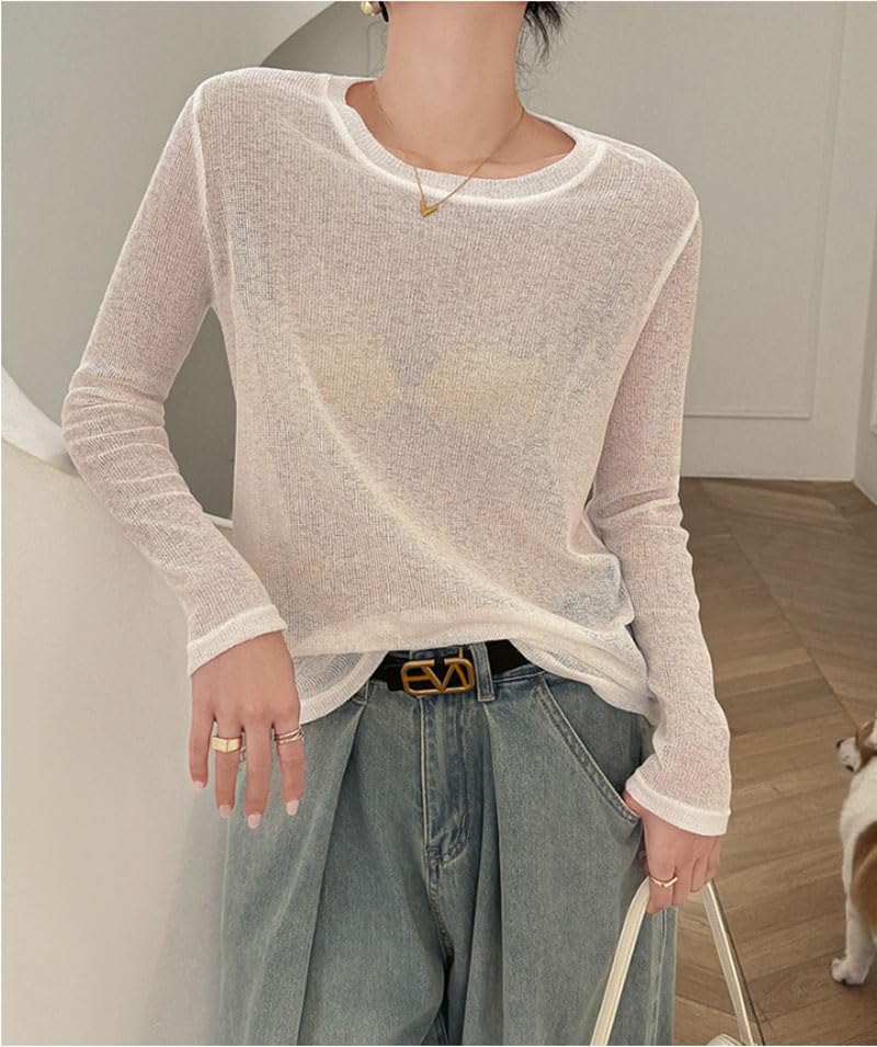 DONLAONE Sheer Summer Knit Long Loose Openwork Solid Fall Women's Sweater, Sheer, See-Through, Sleeves, Fit, Knit, Lightweight, Layering, Color,