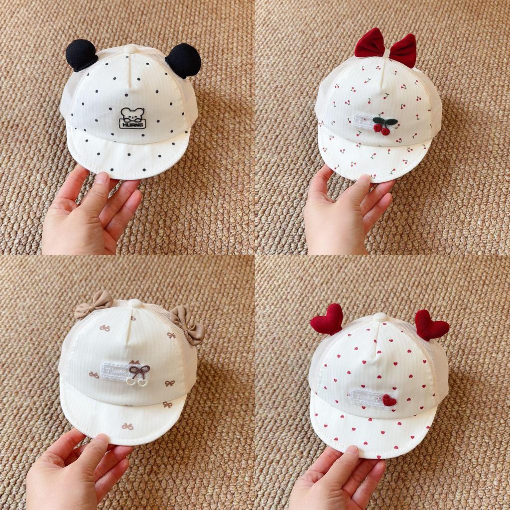 Baby Girl Boy Summer Cotton Sun Hat With Cherry Heart Dots For Newborns