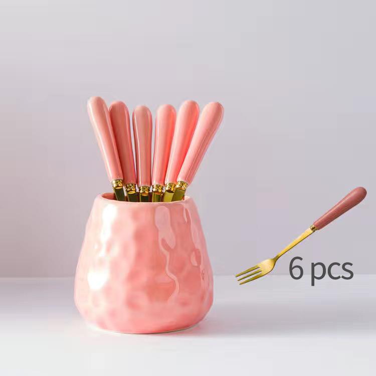 6pcs Fork and Storage Can Set Simple Nordic Style Fruit Fork Dessert Fork Tableware Practical Kitchenware