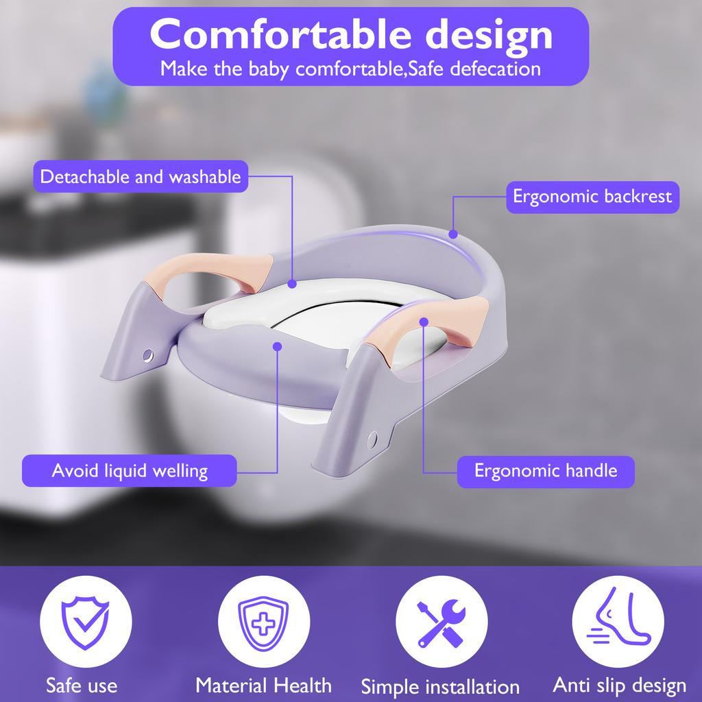 Children's Toilet Seat Stairway Adjustable Baby Toilet Folding Stand Step Stool Toilet Seat Ring with Nonslip Pad for Boys Girls