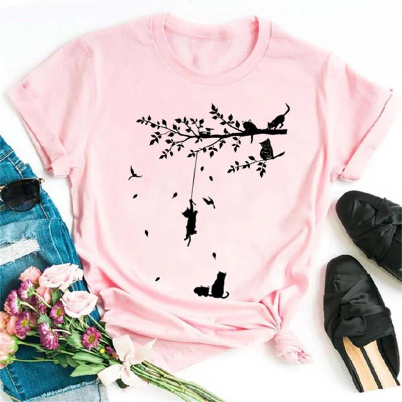 Maycaur Cute Paw Women T Shirt Fashion Cat MOM Printed Woman Tops Harajuku Punk O-neck Top Tee Black Shirt T Female T-shirt