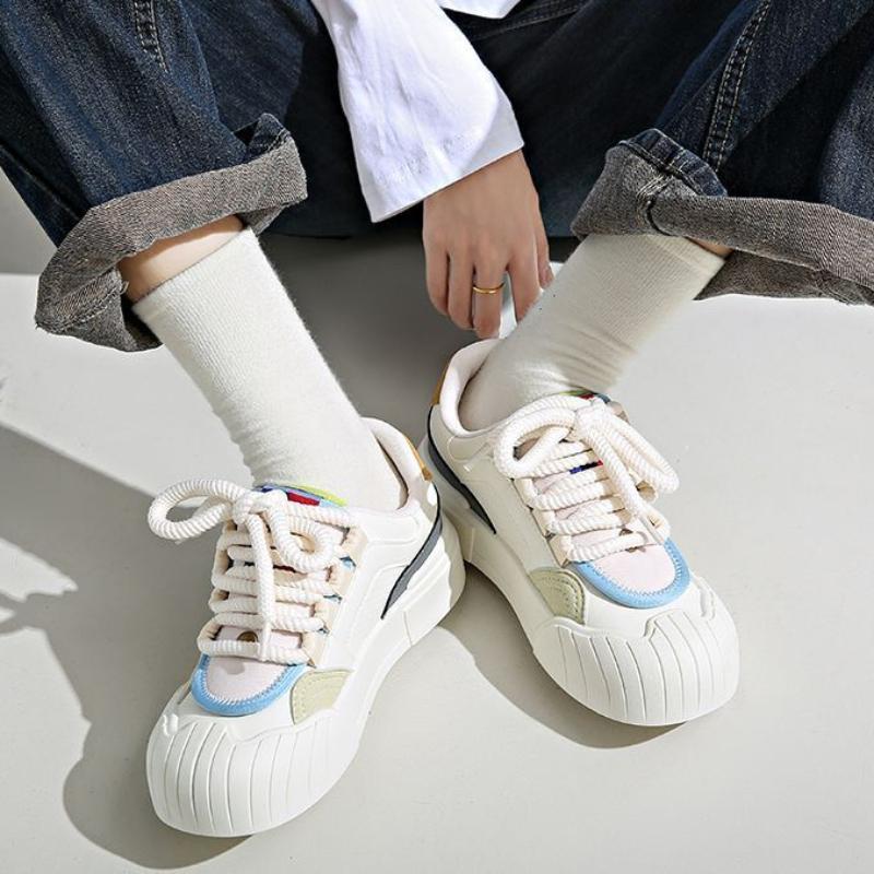 Fashion Ladies Footwear Spring Autumn Women's Sneakers Shoes Round Toe Lace Up High on Platform Korean Offers Light Cheap Casual Cotton