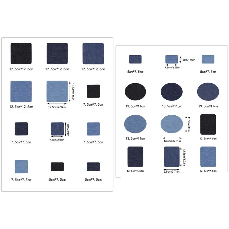 Iron On Patches for Jeans, Jackets, and Bags Set Cotton Denim Trouser Patches with Oval and Square Patterns