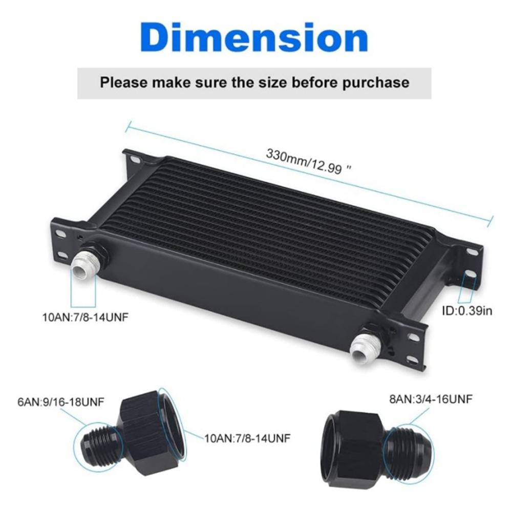 16 Rows Oil Cooler 10AN Stacked Plate Transmission Engine Cooler Universal Black