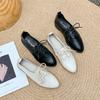 Black leather breathable small leather shoes medium heel thick heel versatile lace-up pointed head college style casual work shoes women