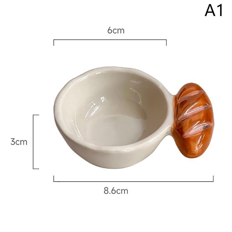 Embossed Bread Handle Ceramic Small Dish Seasoning Dish Dipping Sauce Dish Household Flavor Dish Cute Side Dish Cute Little Dish