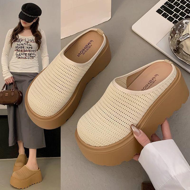 Thick bottom heightening lazy Boken slippers women's 2025 summer new Korean version fashion casual bag head half slippers outer wear