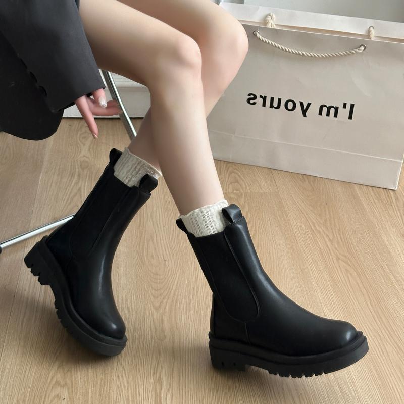 New Style Women's Boots Genuine Leather Waterproof Platform Mid-Calf Rubber Outsole Boots Large Size 35-43 Zapatos Mujer