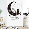 Black Moon Cat Wall Stickers Stars Home Bedroom Decor Peel and Stick Wall Art Removable Vinyl Decals for Room Beautification