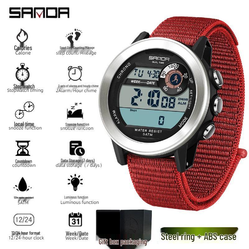 Sanda Multifunction Teen Sports Watch: Calorie Counter, Single Display, Pedometer, Waterproof.