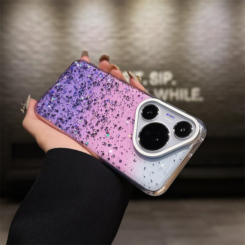 Gjelder Huawei Pura70Pro Epoksy gradvis endring glitter ins mobiltelefondeksel Mate60 gjennomsiktig avansert følelse beskyttelsesdeksel