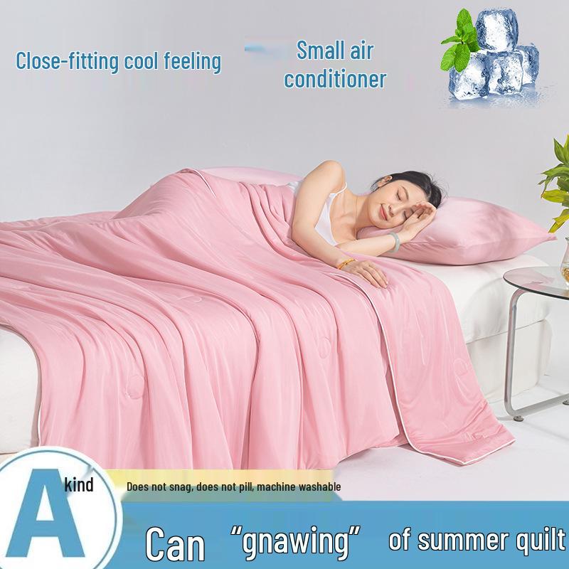 2025 A-Class Mica Cool Silk Summer Air Conditioning Quilt - Luxury Solid Color, Double Spliced, Washable