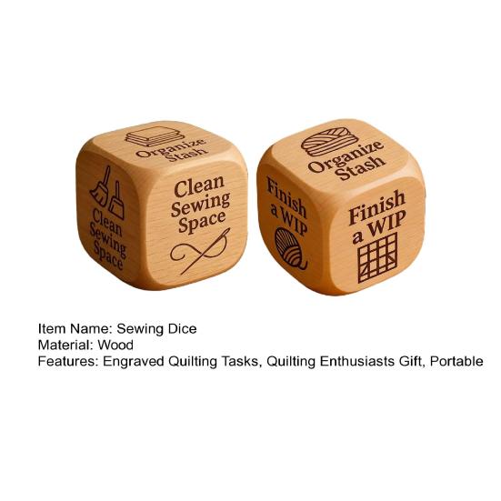 2Pcs Wooden Quilter Dice with 6 Engraved Quilting Tasks Handmade Quilting Projects Decision Dice Inspiration Tool Sewing Quilting Crafts Enthusiasts