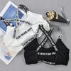 Women Sports Bra Top Letter Print Cross Straps Bra Breathable Tube Tops