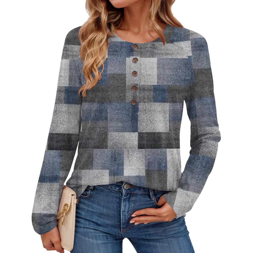 Women's Fashionable Vintage Floral Print Round Neck Long-sleeved Top