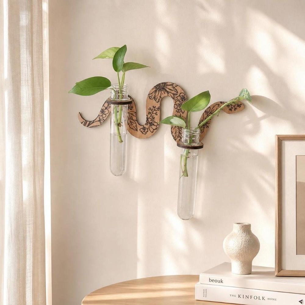 Vase Wall Mounted Planter Wooden Flower Pot Water Plant Tube Stand Planter Holder Living Room