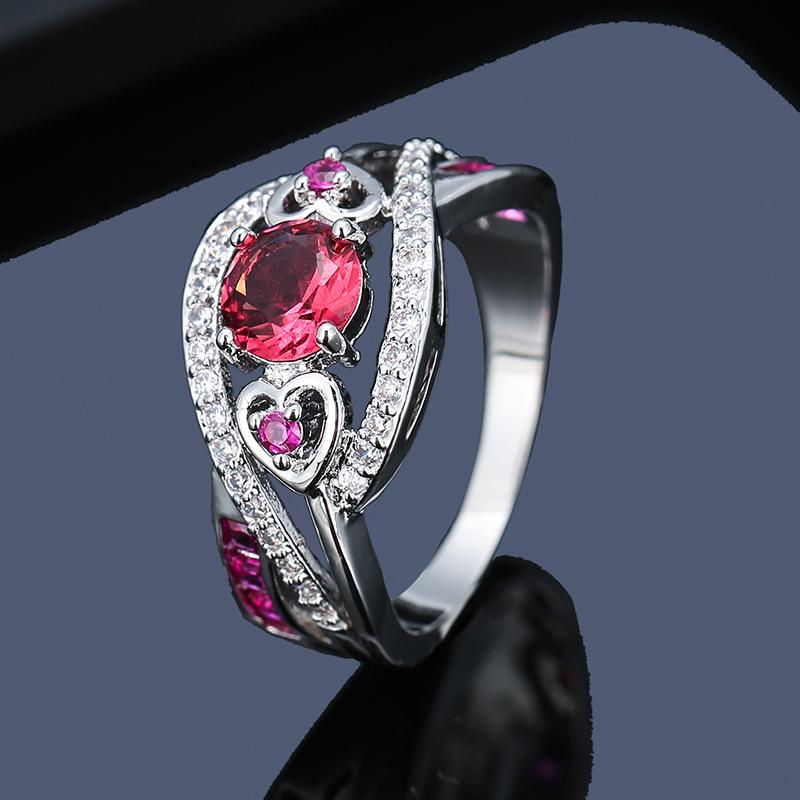 Heart-Shaped Geometric Diamond Inlaid Couple Ring - Trendy Hollow Metal Fashion Jewelry Size 10