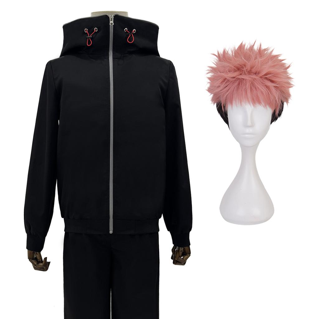 HOLOUN Jujutsu JJK Anime Itadori Yuji Cosplay Costume Wig Latest Hoodie Pants Halloween Christmas Convention Rose Net Synthetic