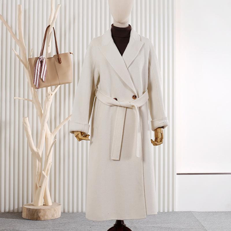 New suit collar wool double-sided woolen coat loose lace-up women's long wool woolen coat