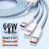 66W Fast Charging Braided Macaron 3-in-1 Data Cable for Apple, Huawei, and Android