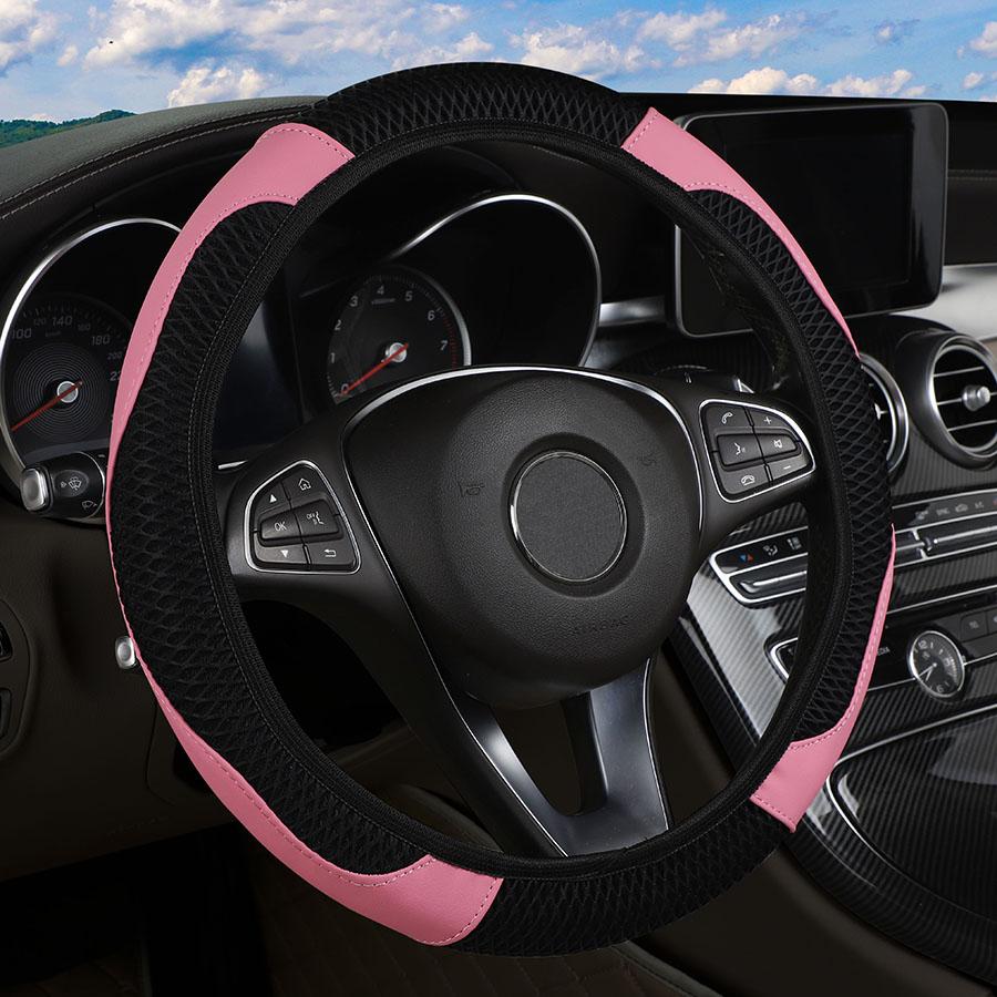 Car Steering wheel cover 3D Embossed No Inner Ring Car Steering Wheel Cover - Breathable Carbon Fiber Auto Parts Accessory