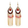 Vintage Court Ancient Gold Long Fringed Earrings Women's Bohemian Ethnic Style Earrings Vacation Travel Photography Temperament Earrings