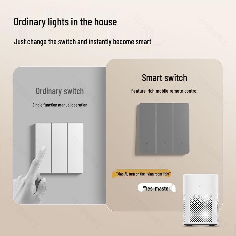 Wireless Smart Switch Panel, No Wiring Needed, Mijia APP Compatible, Home Lighting Controller