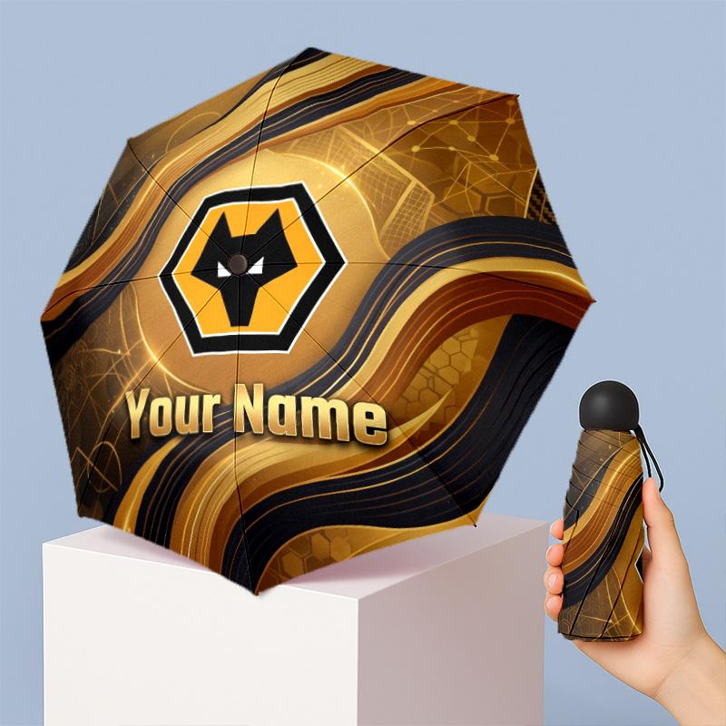 Wolverhampton Wanderers Football Manual Five Fold 8 Rib Umbrella Support Custom Text, Lightweight Travel Umbrella