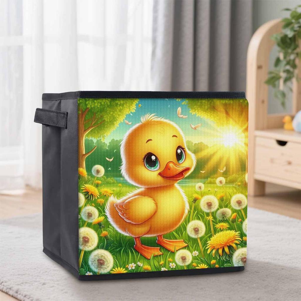 Die kleine Ente auf dem Rasen 5D Diamantmalerei Aufbewahrungskorb Vollrundbohrer Mosaik Diamantstickerei Kreuzstich-Sets Heimdekoration Heimdekoration