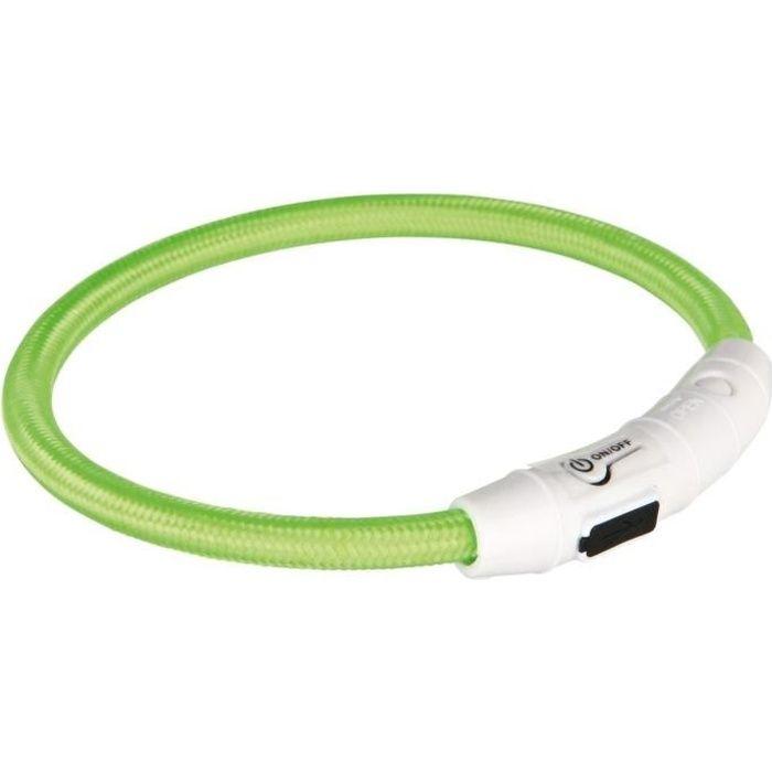 Svítící obojek pro psa - TRIXIE - M–L 45 cm - Dobíjecí přes USB - Zelený - Blikající/stálé světlo