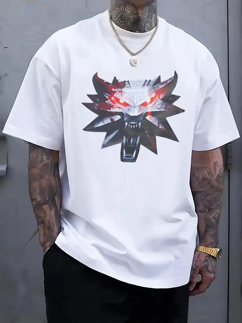 Black T-shirt with Intricate Skull Print - Casual Crew Neck XXXL
