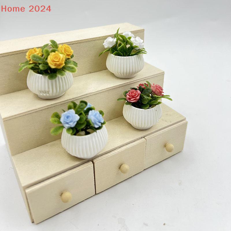 1Pcs Mini Rose Plant Potted Plants Model House Living Room Scene Decoration Miniature Landscape Handicrafts