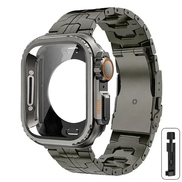 Titanband + Upgrade Ultra-Gehäuse für Apple Watch Armband 45mm 44mm Vollständig abgedecktes Metallgehäuse Armband Iwatch Serie 9 8 7 6 SE 5 4