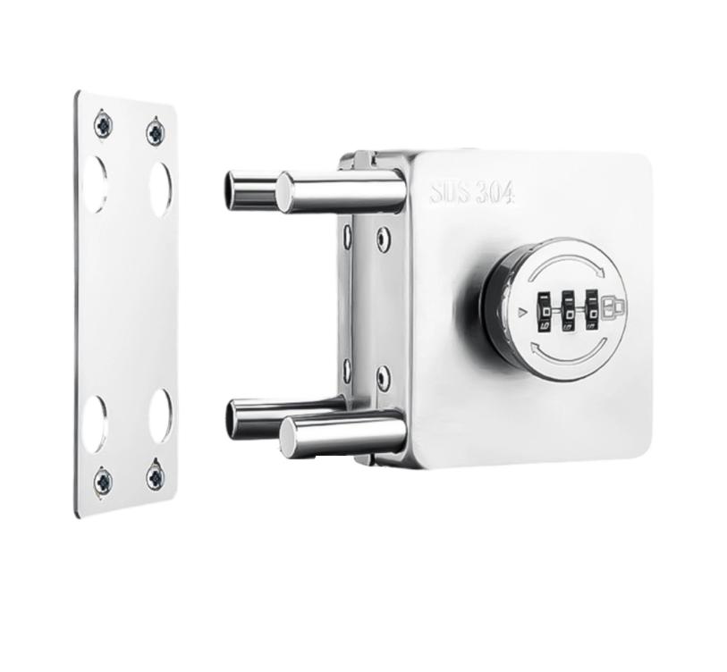 1pc Frameless Glass Door Lock No Drill Installation For Bathroom Double Swing Doors Outdoor Glass Door Use