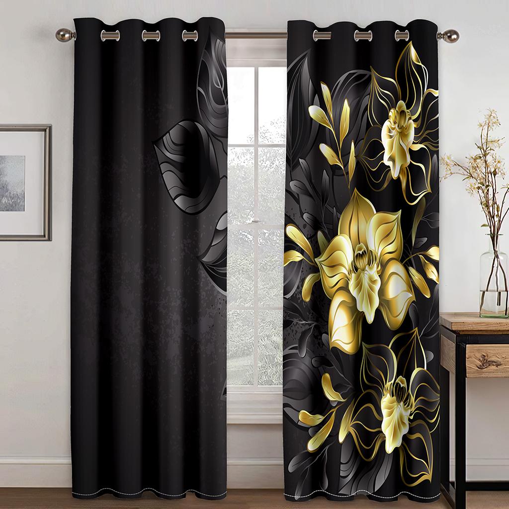 Modern Colorful Design Blue Butterfly Flower 2 Pieces Thin Shading Window Drape Curtains for Living Room Bedroom Home Decor Hook