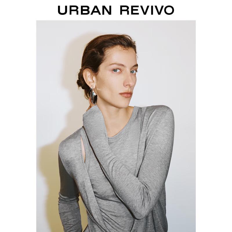 UR 2025 Spring Women's Spliced Fake Two-Piece Long Sleeve T-Shirt