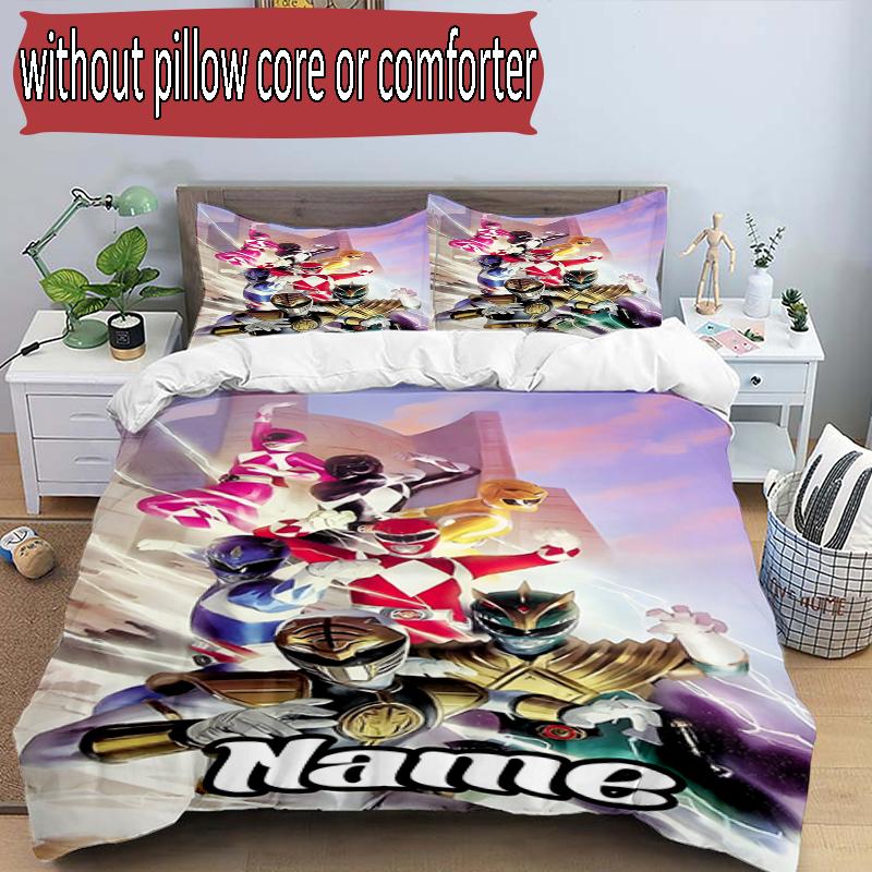 Parure de lit 3 pièces avec housse de couette (1*Housse de couette + 2*Taie d'oreiller, sans noyau), Ensemble de literie personnalisé Motif Mighty Morphin Power Rangers, Décoration de chambre à coucher à la maison Gi
