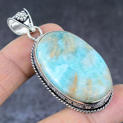 Přírodní karibský larimar ručně vyrobený přívěsek ze sterlingového stříbra 925 2,44" m1A79