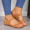 Spring and summer new flat-bottomed muffin women's sandals thick-soled Velcro hollowed-out wedge heel beach sandals women